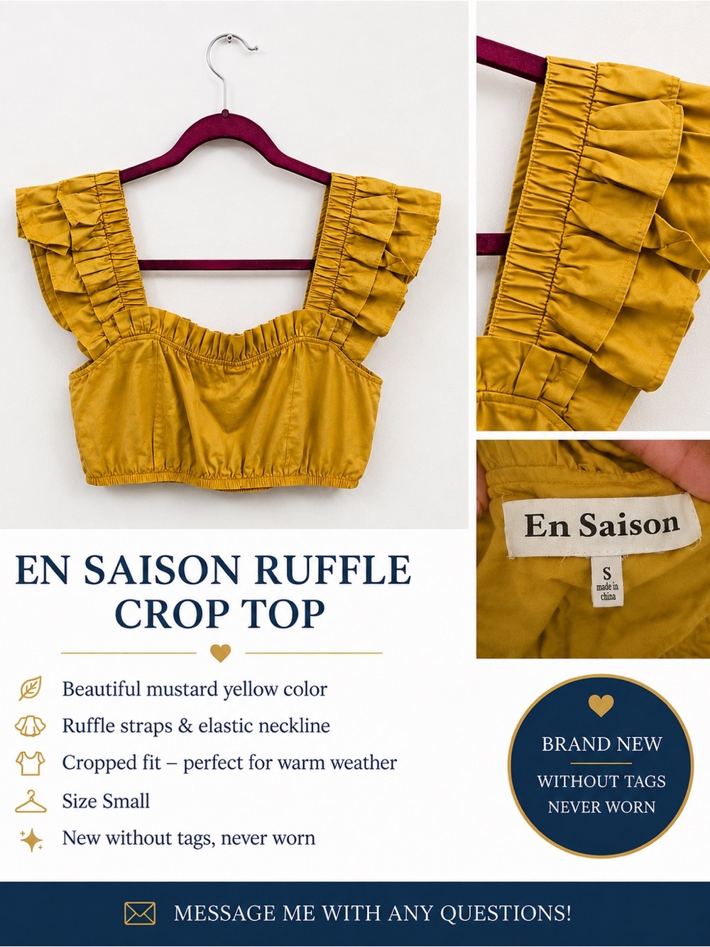 En Saison Mustard Ruffle Strap Crop Top